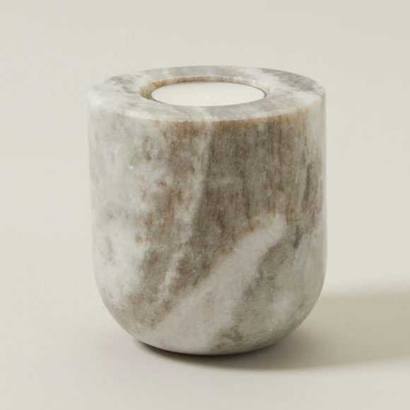 TAPER/TEALIGHT CANDLE HOLDER, LARGE WHITE MARBLE - Picture 3 of 4
